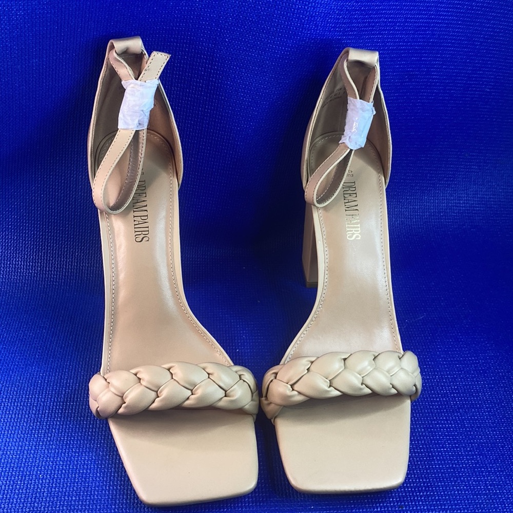 Dream Paris Heels Size-11 Chunky Block Open Toe Ankle/ beige  /Tan Wedding,Prom